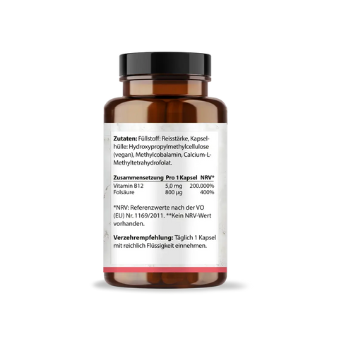 Mindesthaltbarkeit :September 2025 Vitamin B12 hochdosiert + Folsäure Kapseln HM Heilarzneihaus Medica