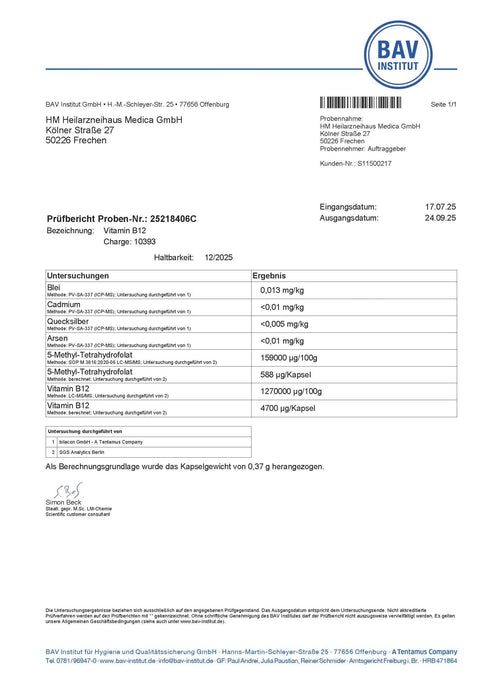 Vitamin B12 hochdosiert + Folsäure Kapseln HM Heilarzneihaus Medica