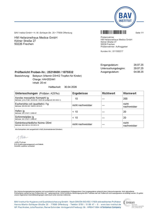 BabySun Vitamin D3 + K2 Tropfen HM Heilarzneihaus Medica