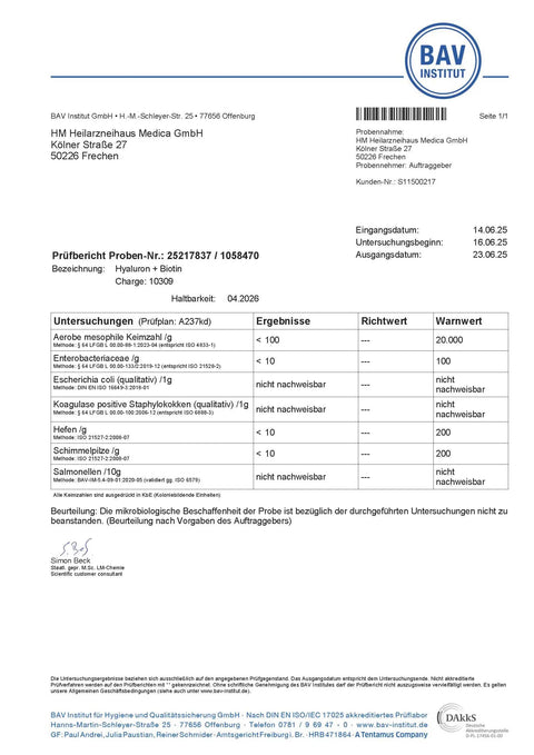 Hyaluron + Biotin hochdosiert Kapseln HM Heilarzneihaus Medica