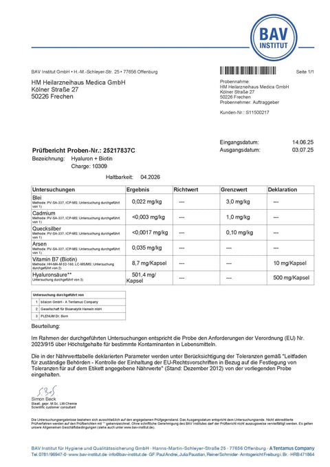 Hyaluron + Biotin hochdosiert Kapseln HM Heilarzneihaus Medica