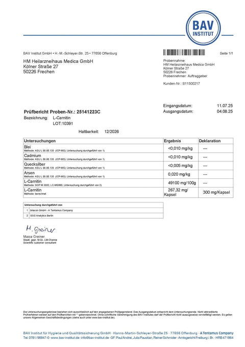 L-Carnitin Kapseln: zum Abnehmen HM Heilarzneihaus Medica