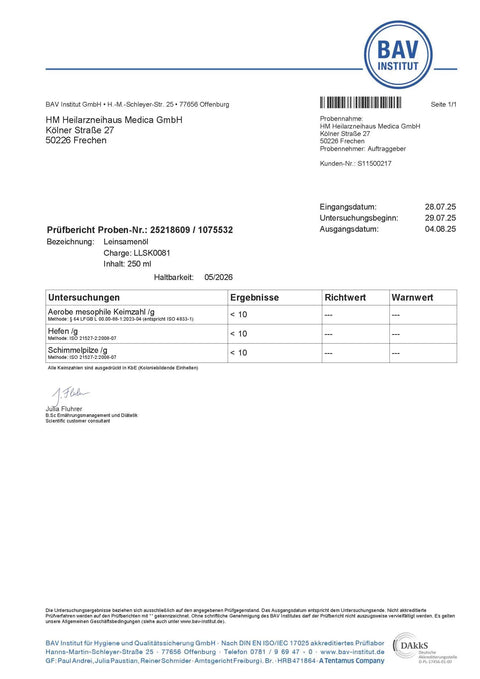 Omega 3 Leinsamenöl kaltgepresst HM Heilarzneihaus Medica