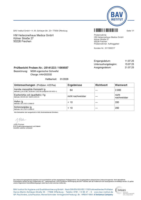 MSM Pulver: Organischer Schwefel HM Heilarzneihaus Medica