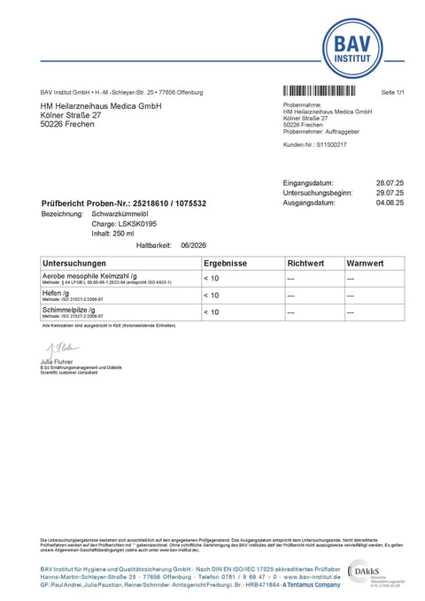 Schwarzkümmelöl kaltgepresst & rohkostqualität 4300mg Thymochinon HM Heilarzneihaus Medica