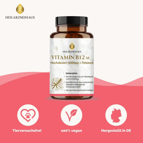 Mindesthaltbarkeit :September 2025 Vitamin B12 hochdosiert + Folsäure Kapseln HM Heilarzneihaus Medica