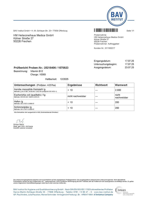 Vitamin B12 hochdosiert + Folsäure Kapseln HM Heilarzneihaus Medica