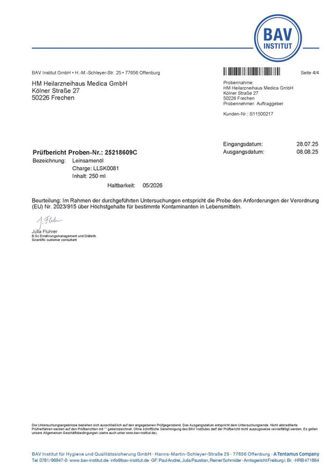 Omega 3 Leinsamenöl kaltgepresst HM Heilarzneihaus Medica
