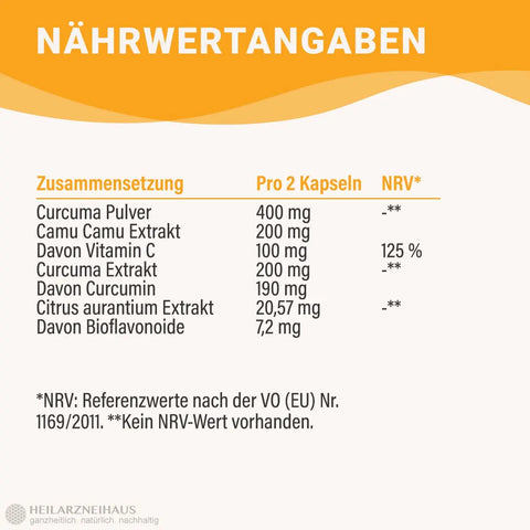 Curcumin + vitamin c kapseln: camu camu + kurkuma HM Heilarzneihaus Medica