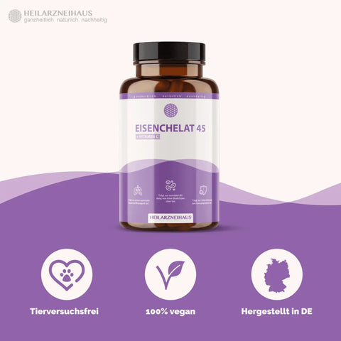 Eisen 45mg + Vitamin C hochdosiert Kapseln: Eisenbisglycinat HM Heilarzneihaus Medica